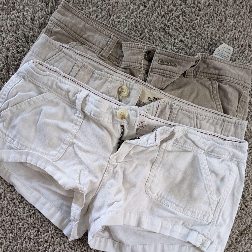 Hollister White and Tan Cargo Shorts Cotton Blend
